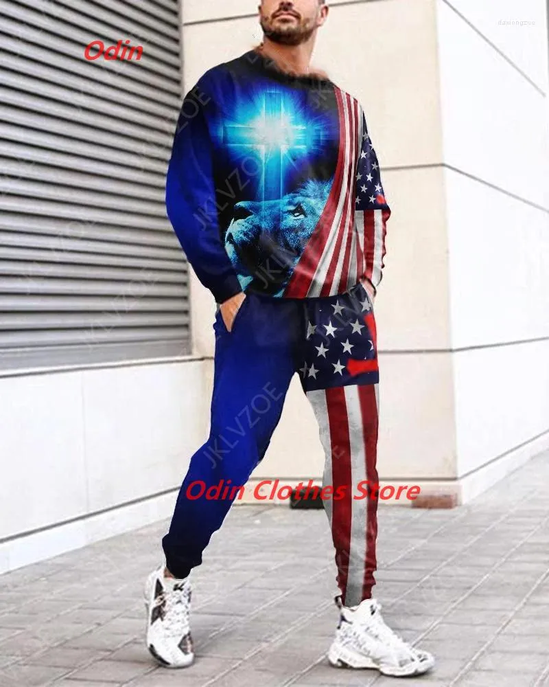 MĘŻCZYZN DOTYCJI PRZYJEMNIKA American Flag Men Jogger Sprężystka Sprężyna Autumn 2 sztuki