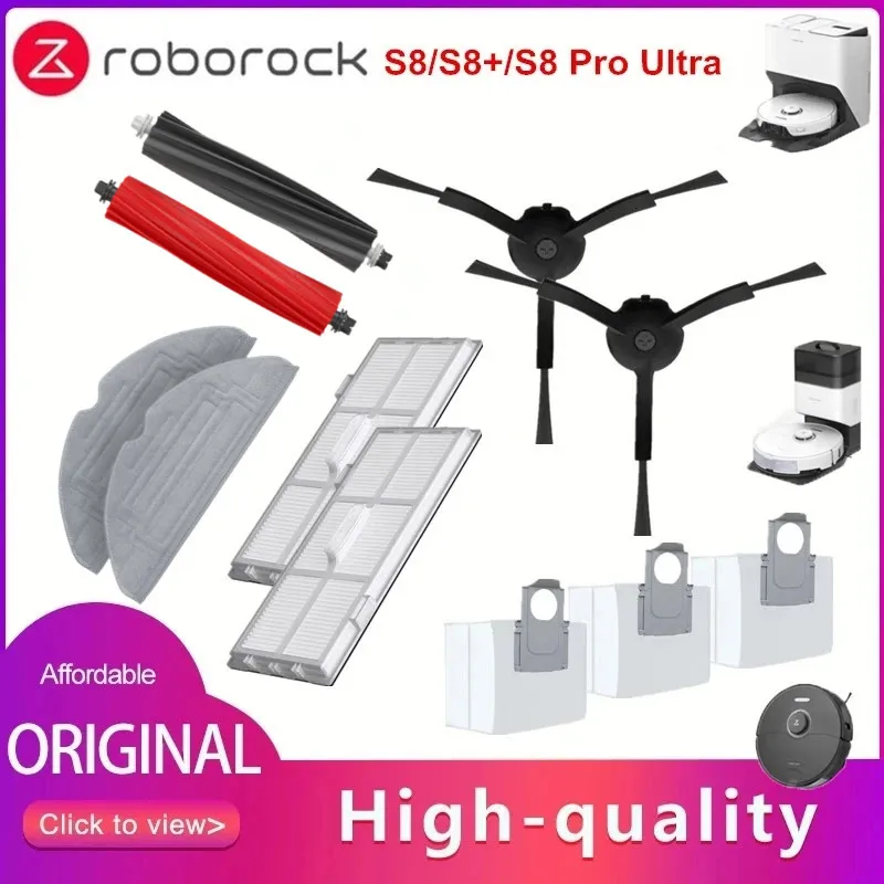 For Roborock S8 Pro Ultra,S8+,S8 Accessories Brushes Dust Bags Mop Cloths  HEPA Filter Roborock S8 Vacuum Cleaner Spare Parts