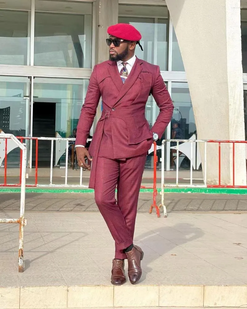 Mens Tailored Two Piece Maroon Suit