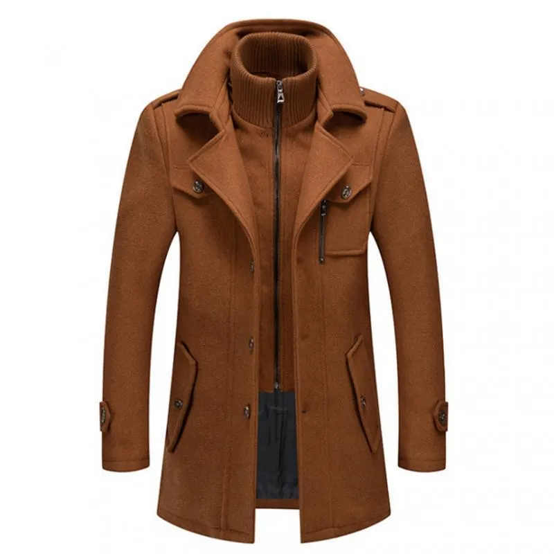 Mens Wool Blends Winter Coat Men mode dubbel krage tjock jacka Enkel breasted trench Casual Overcoats 230818