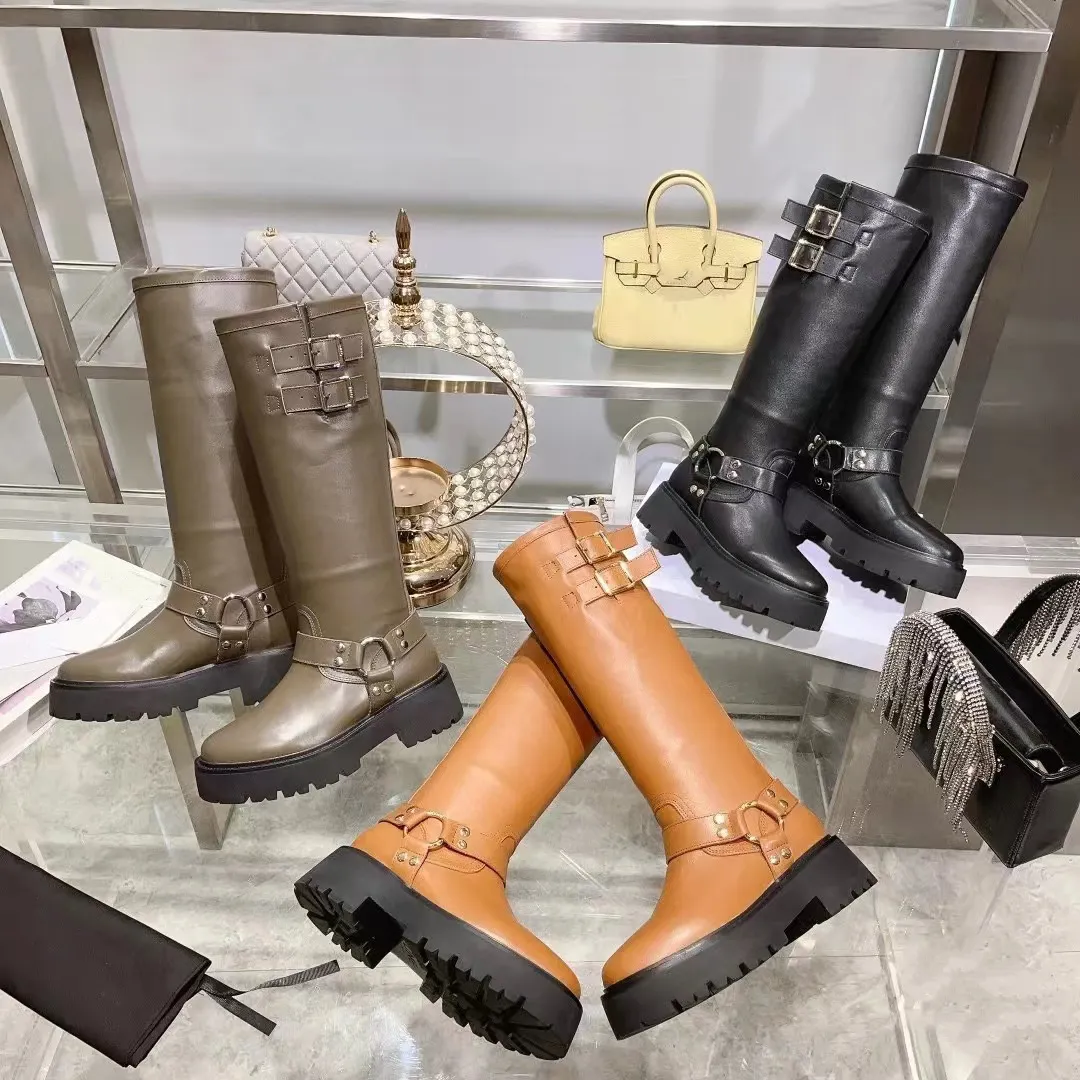 Triomhpe Botas Triomhpe Designer Punk estilo mulheres mulheres genuínas BOTAS DE MOTORAÇÃO DE CALETA GENUINA BOTAS ANCO TABILO