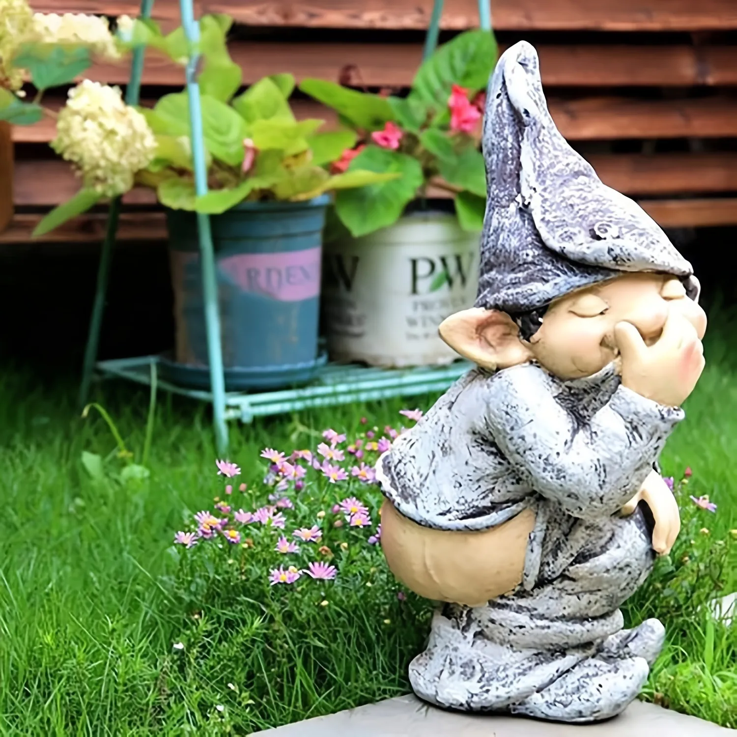 Naughty Knome Outdoor Figurine Decorative Dwarf Sculpture For Lawn