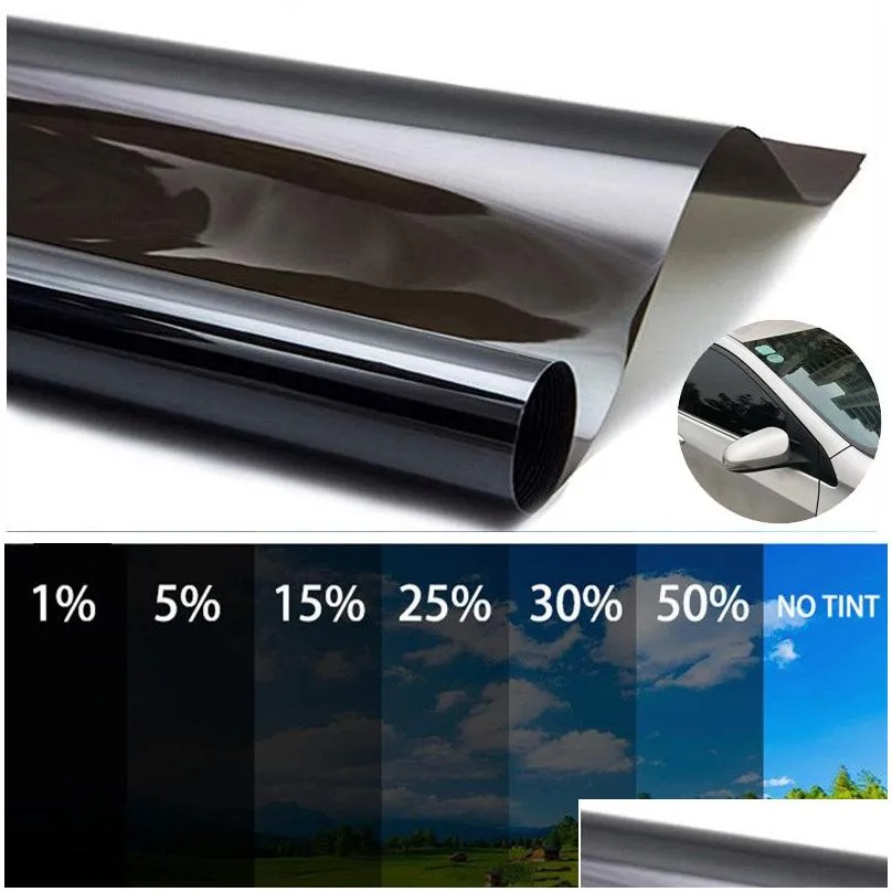CAR SUNSHADE 300X50cm Black Window Tint Film Glass 5% -50% Roll Tingting para adesivo de protetor solar UV solar Drop Drop Delivery Mobiles MOT DHJC9
