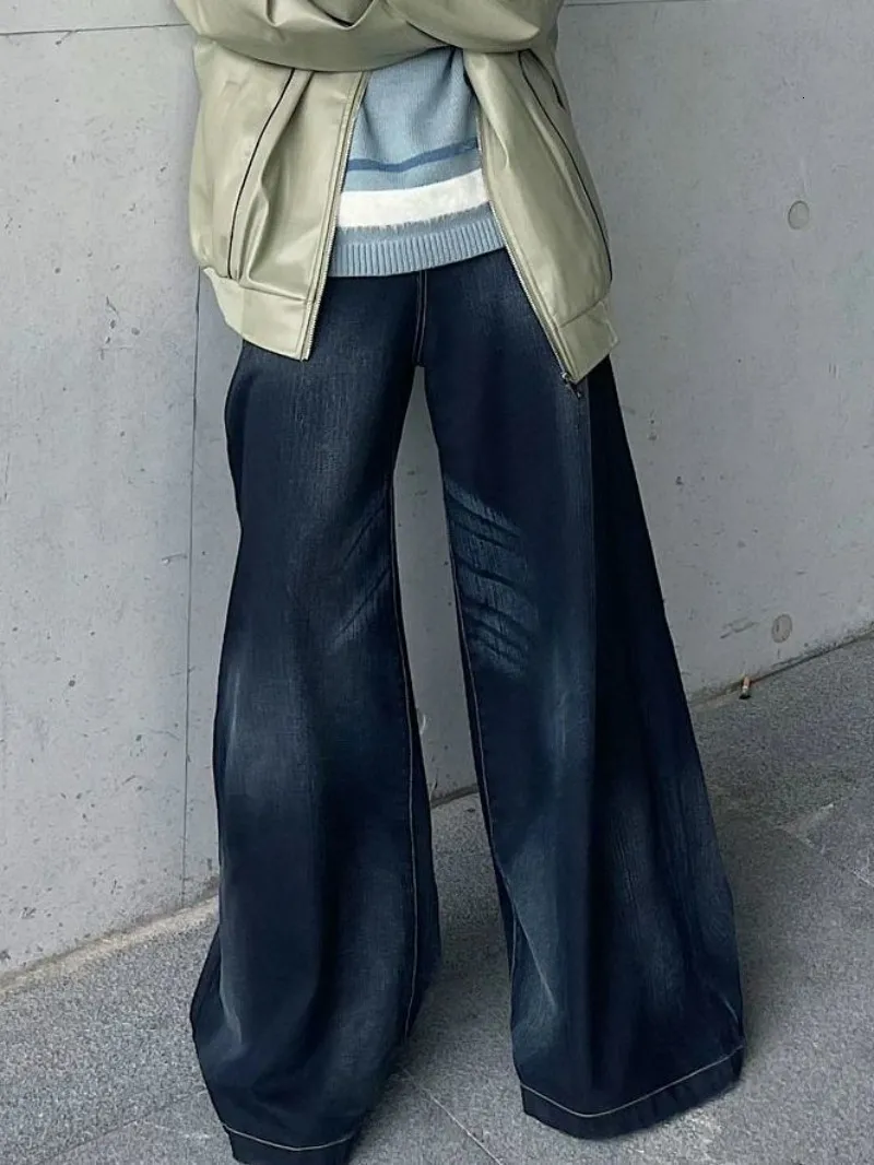 Damesjeans Solid Color Washed White Jean's Losse rechte eenvoudige wideleg broek mode vintage trend street dweilen lang 230821