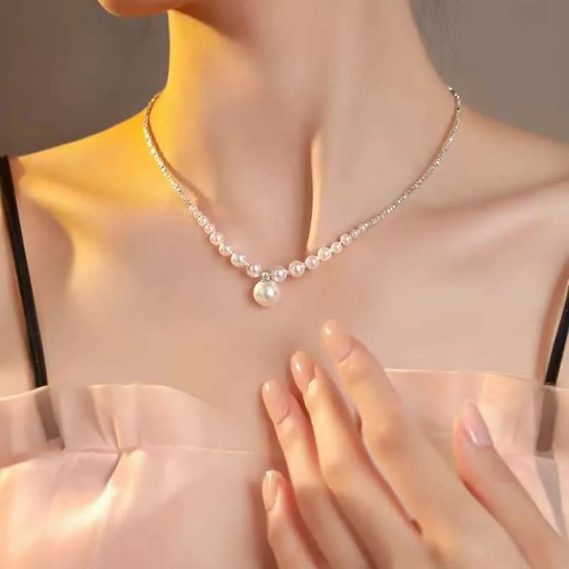 Milky Way Silver Broken Neckchain S925 Sterling Silver Broken Silver Pearl Necklace Women's Light Luxury Small and High Sense Collar Chain