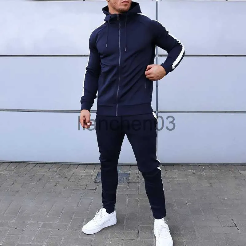 Fall Fashion Mens Slim Fit Tracksuit Set With Full Zip Sweatshirt