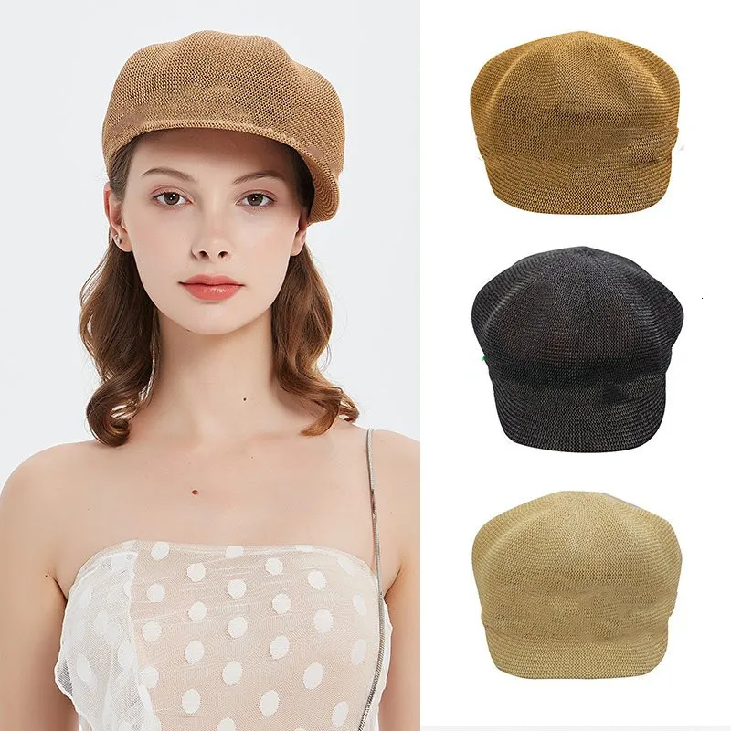 Berets Summer Short Brim Sboy Shats для женщин регулируют дышащие соломенные береты Lady Caps Vintage Artist Hainter Hat Secor Beach 230821