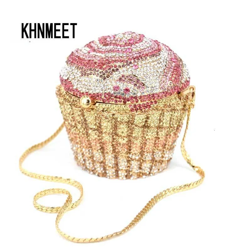 Kvällspåsar Designer Märke Luxury Crystal Evening Bag Fashion Cupcake Diamond Clutch Soiree Purse Women Wedding Bride Cake Handväskor SC515 230818