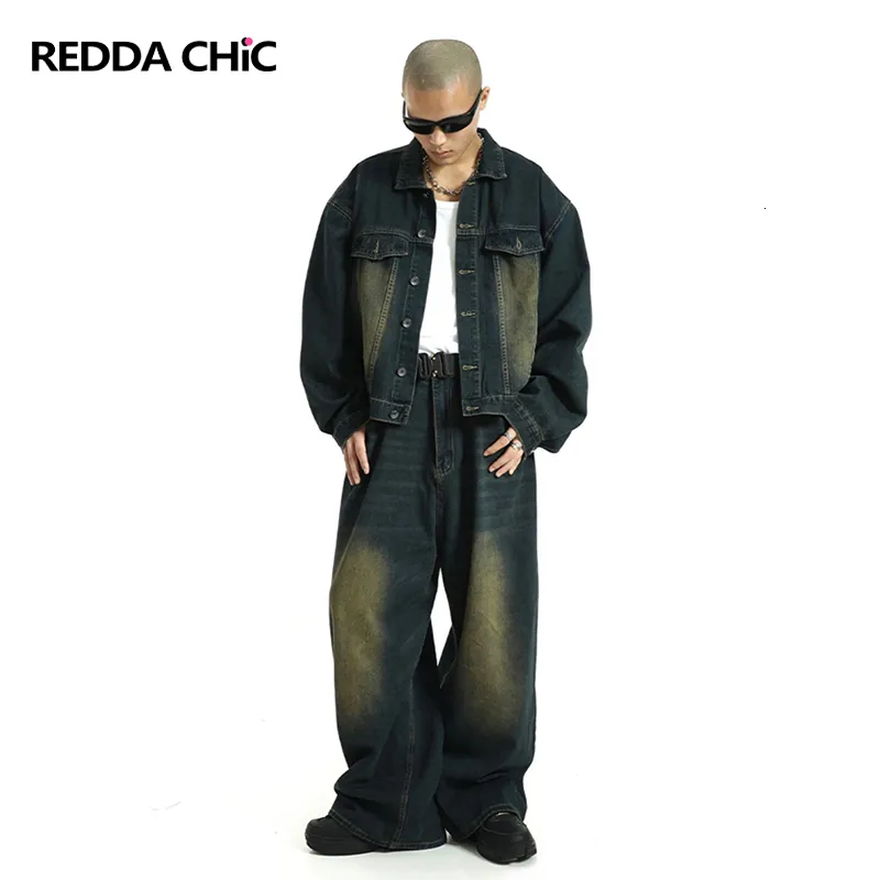 Herenjeans Reddachic Blue Retro 90s Skater Men Baggy Jeans Borde Colossus Grunge Y2K broek Wijd been Loose Street Street Hip Hop Trousers 230818