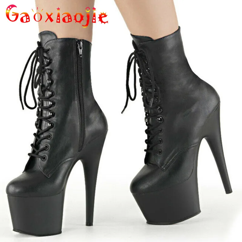 Bottes Pole Dance Catwalk Chaussures Bout Rond Talons Stripper Plate-Forme Femmes Cheville À Lacets Zip Roman Lady Knight 230821