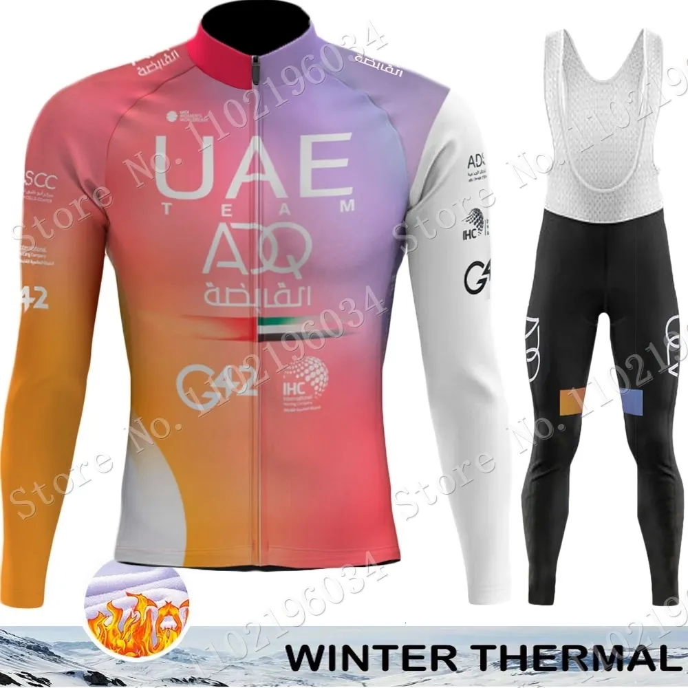 Велосипедные майки комплекты команды ОАЭ набирают зимний рукав с длинными рукавами мужской костюм для одежды MTB Bike Road Bants Bib Ropa Maillot Cyclisme 230821