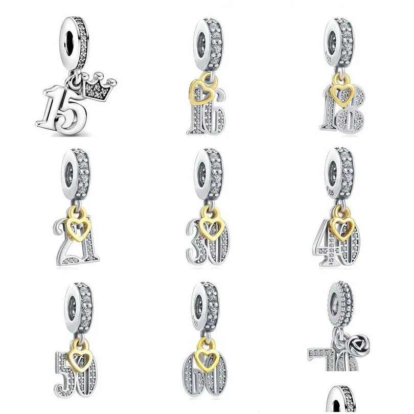 Charms 925 Silver Fit Pandora Original Diy Colgante Mujeres Pulseras Cuentas Números de cumpleaños 16 18 Entrega de gota Hallazgos de joyería Compone Dhuzm