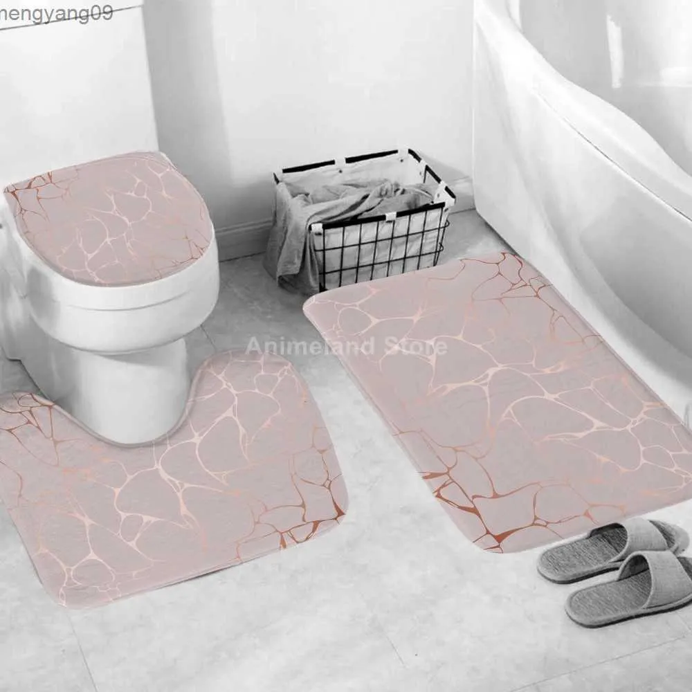 Shower Curtains Pink Crack Shower Curtains Fashion Bathroom Curtain Bath Sets Toilet Cover Mat Non-Slip Washroom Rug Set Modern 180x180cm Hot R230821