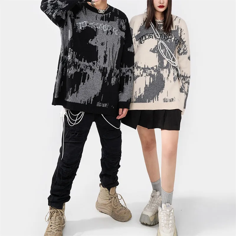 Men's Sweaters Y2k Trend Personality Letter Tie-dye Printed Sweater Women's Men Autumn and Winter punk street all-match casual sweater 230818