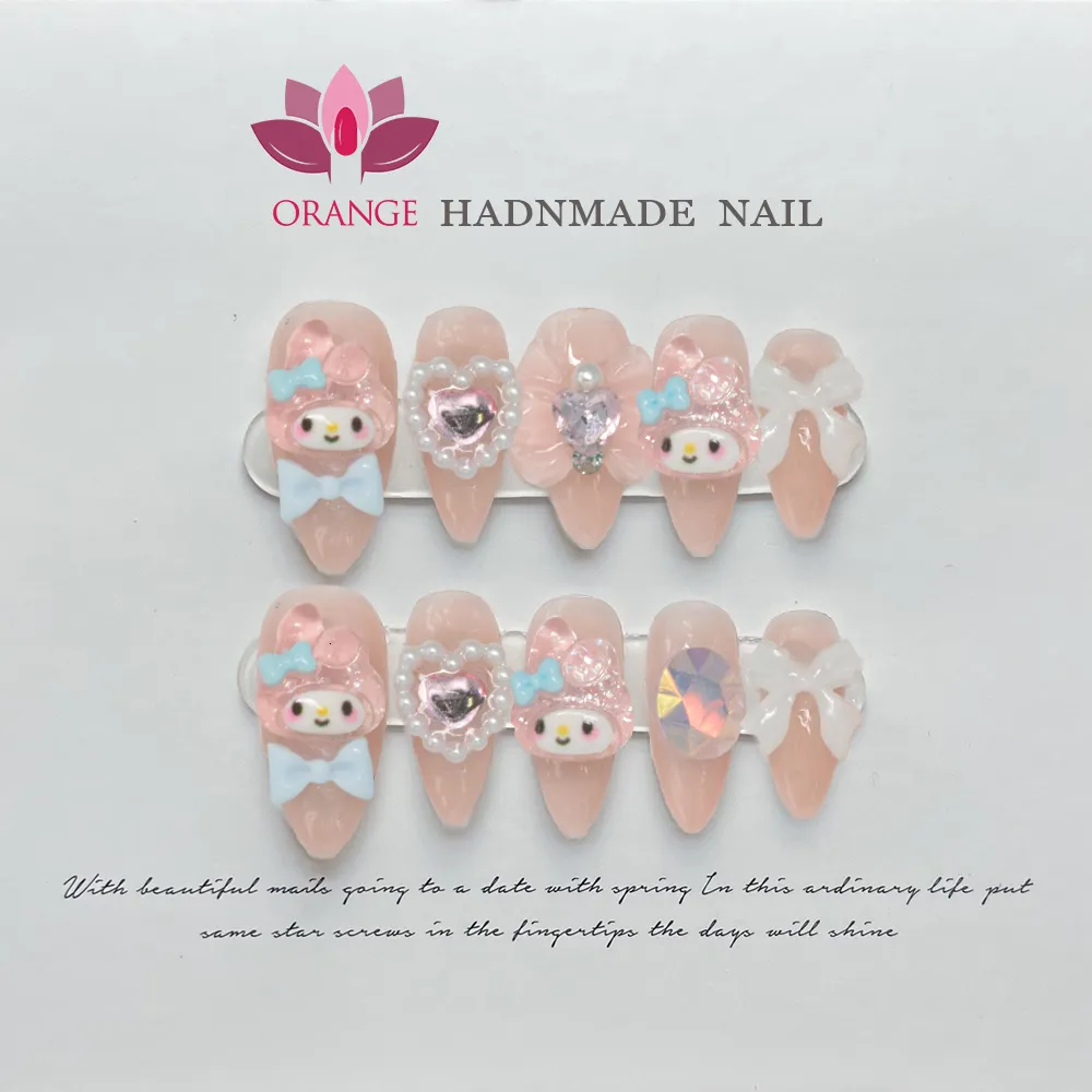 Faux Ongles À La Main Rose Presse Sur Les Ongles Mignon Corée Réutilisable Décoration Faux Ongles Couverture Complète Manucure Artificielle Wearable Orange Nail Store 230821