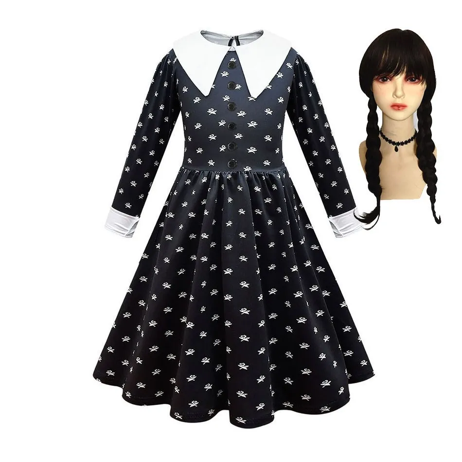 Cosplay Girl Mercoledì Addams Dress Children Peter Pan Collar Costume  Costume Bambini Fantasy Fantasy Spring Autumn Dired Skater Abito 230817 Da  8,36 €