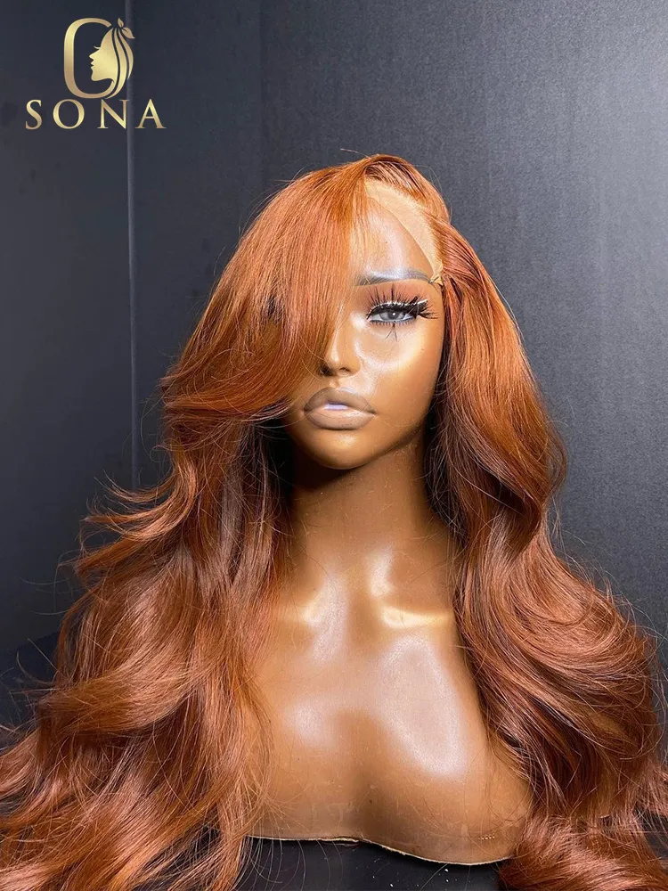 220%de densidade transparente gengibre laranja marrom 13x6 perucas frontais de renda onda corporal onda de cabelo humano reto perucas de renda de renda para mulheres