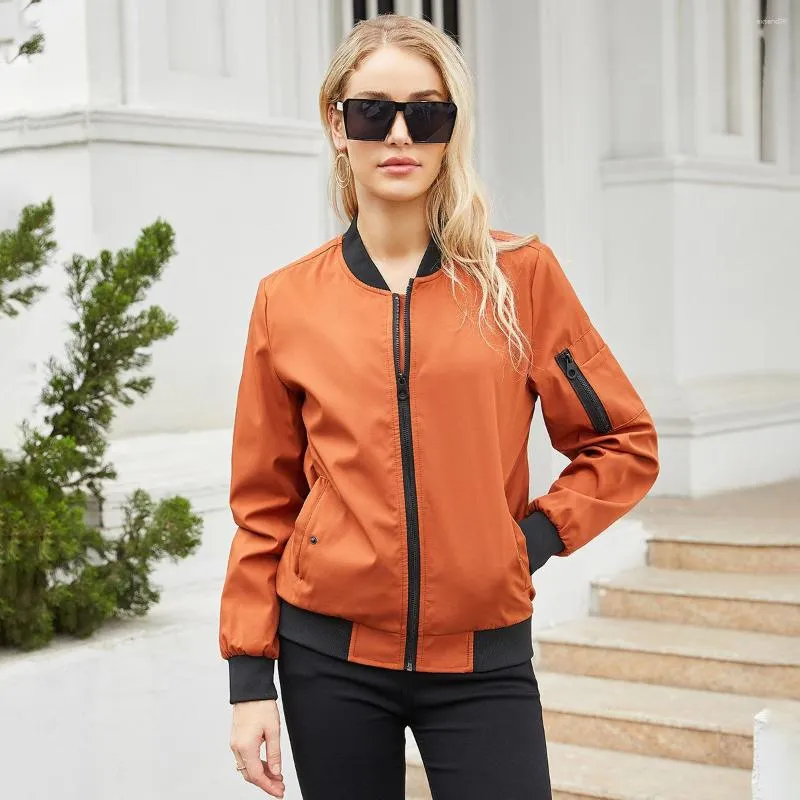 Kvinnorjackor Elegant dragkedja Bomber Jacket Kvinnor vårens hösten solid casual outwear Slim Office Coat Retro Baseball Jersey