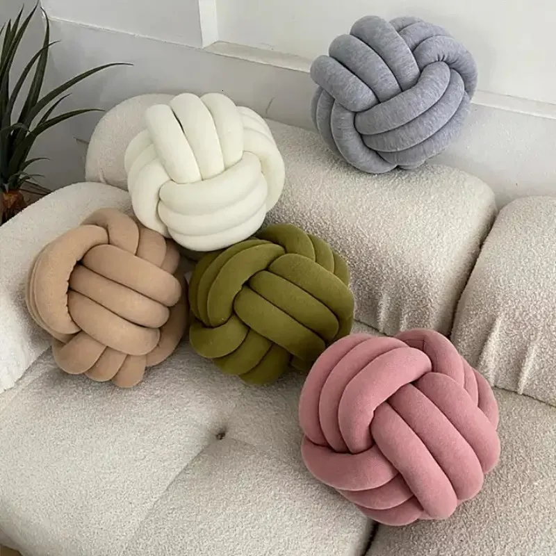 Cushion/Decorative Pillow Soft Ball Knot Cushion Sofa Throw Pillow Round Hand Woven Cushion Well-padded Knot Pillow Car Bed Living Room Chair Home Decor 230818