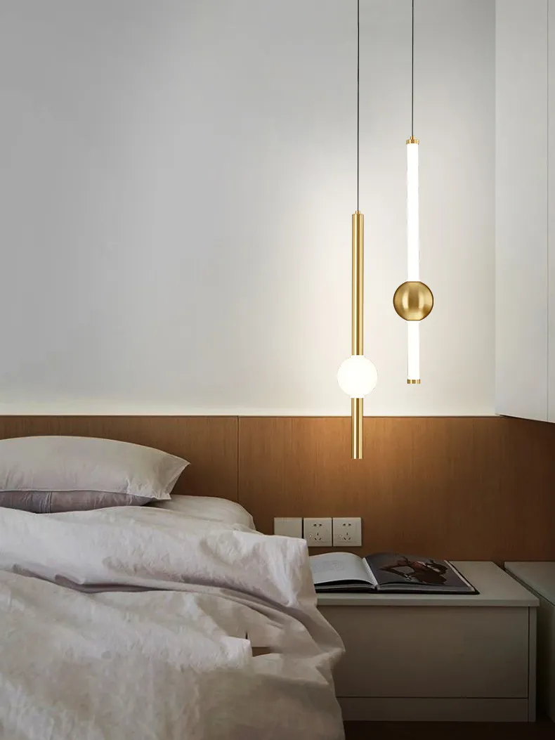 Modern Glass Walls Rod Pendant Lights For Living Room, Bedroom