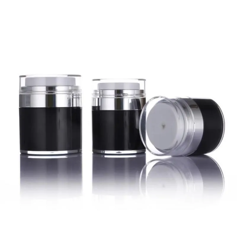 15 30 50G Black Pearl White Acrylic Airless Jar Round Cosmetic Cream Jar Pump Cosmetic Bottle QGGBP