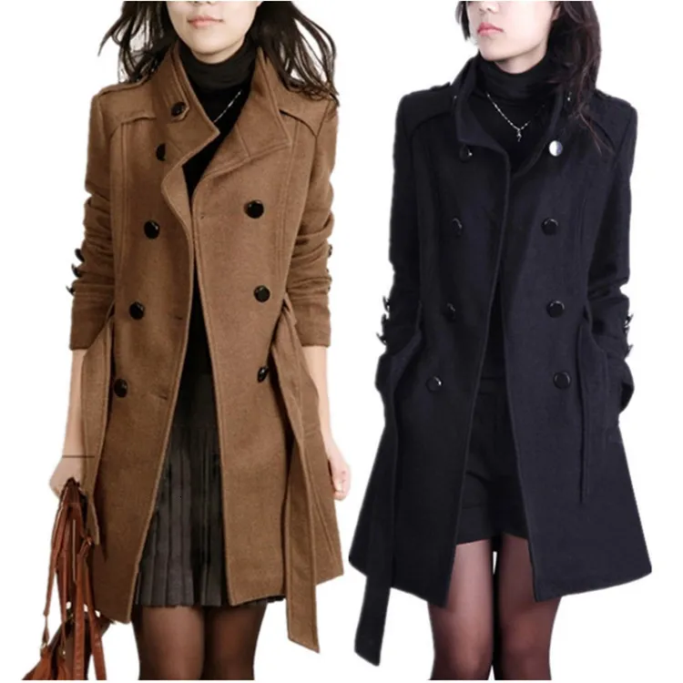 여성 양모 블렌드 가을과 겨울 모직 슬림 피팅 중간 길이의 윈드 브레이커 230818에 여성용 모직 코트