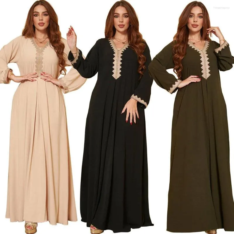 Etniska kläder 2023 Spring and Autumn Women's Dress Big Swing Mellanöstern muslimsk mode spets europeisk amerikansk stil sydost a