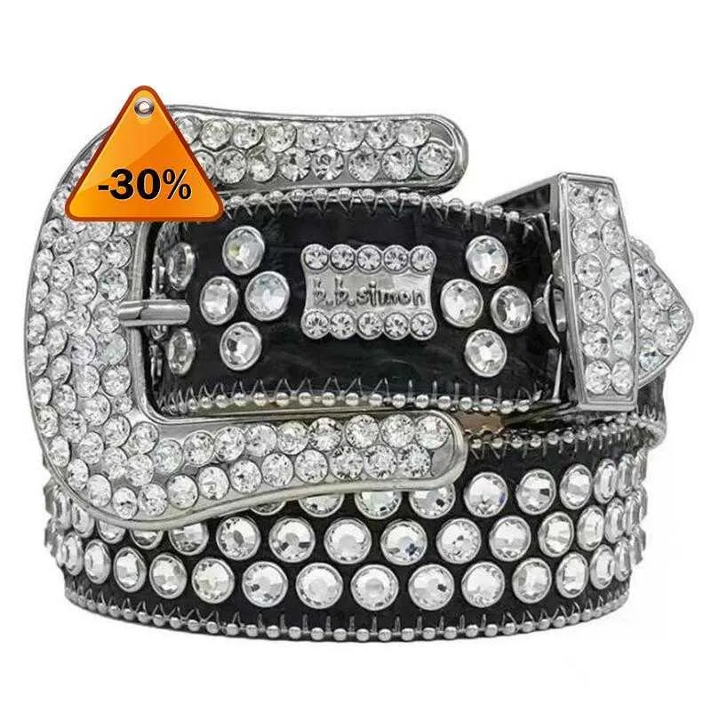 2023 Diseñador Bb Belt Simon Cinturones para hombres Mujeres Cinturón de diamantes brillantes Negro sobre negro Azul blanco multicolor con pedrería brillante como regalo20121a1az