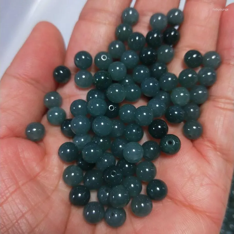 Lösa ädelstenar 7/8mm naturliga myanmar jadeite blå vatten jades pärlor för smycken gör diy sträng armband pärlhalsband charms