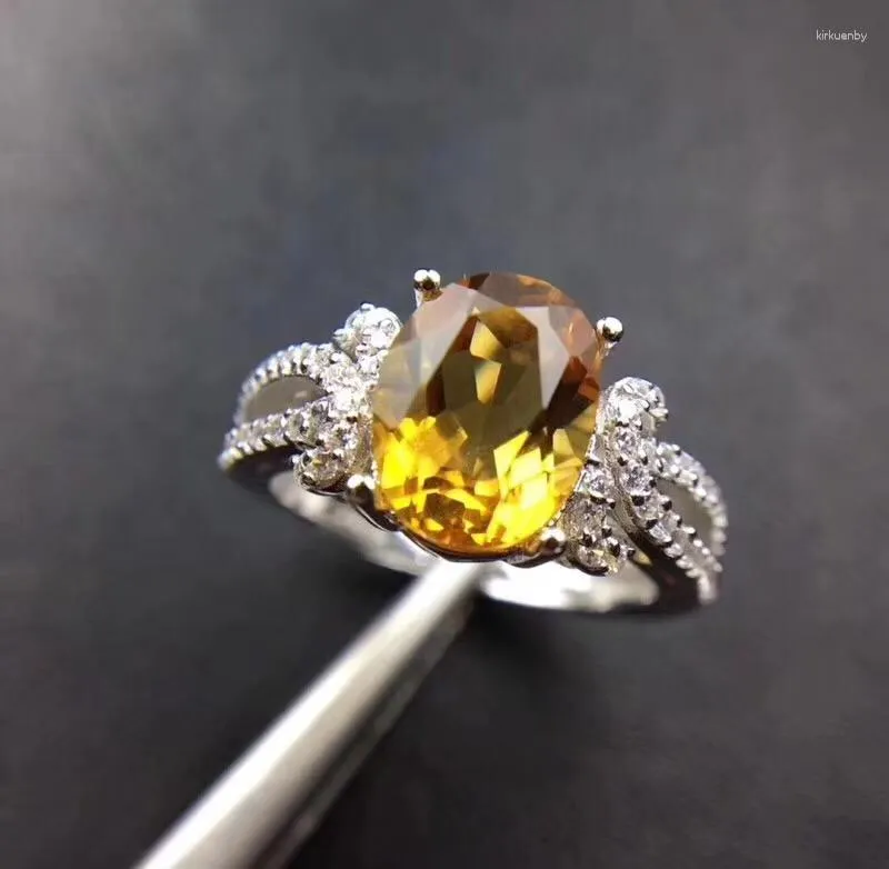 Anelli a grappolo Citrino Anello Citrino Naturale 925 Sterling Sterling Fine Giallo Crystal Gioielli operati a mano 12 mm