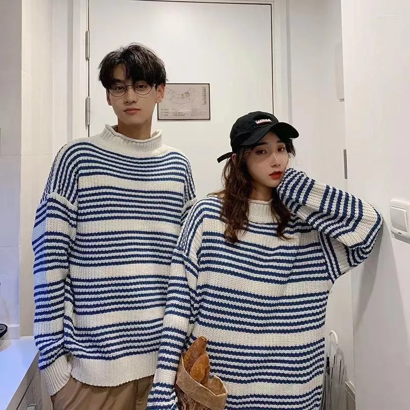 Men's Sweaters 2023 Winter Striped Printing Pullover Lazy Style Couple Clothes Wool Sweater Fashion In Warm Knitting Loose White Coats