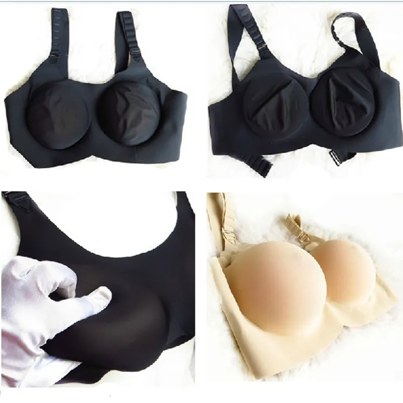 Silicone Breast and Blue Mastectomy Bra has Pocket to insert the Triangle  Fake Breast Forms Boobs
