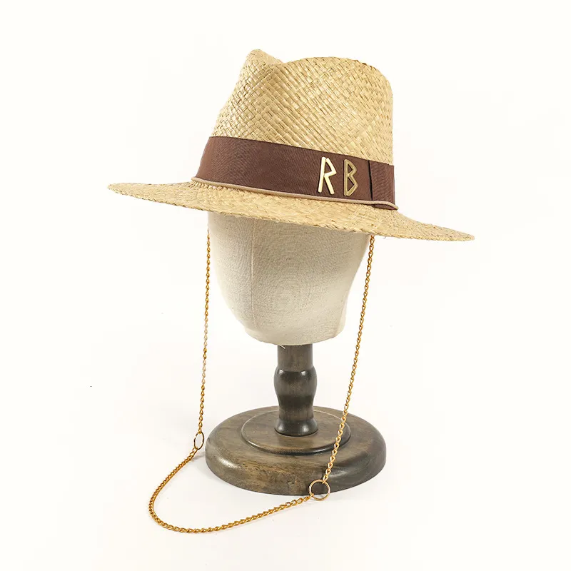 Bérets Été Parasol Chapeau Dôme Français Chapeau De Paille Femmes Métal Lettre RB Chapeau De Paille Décoratif Vacances Parasol Chapeau Style Punk Chapeau De Paille 230821