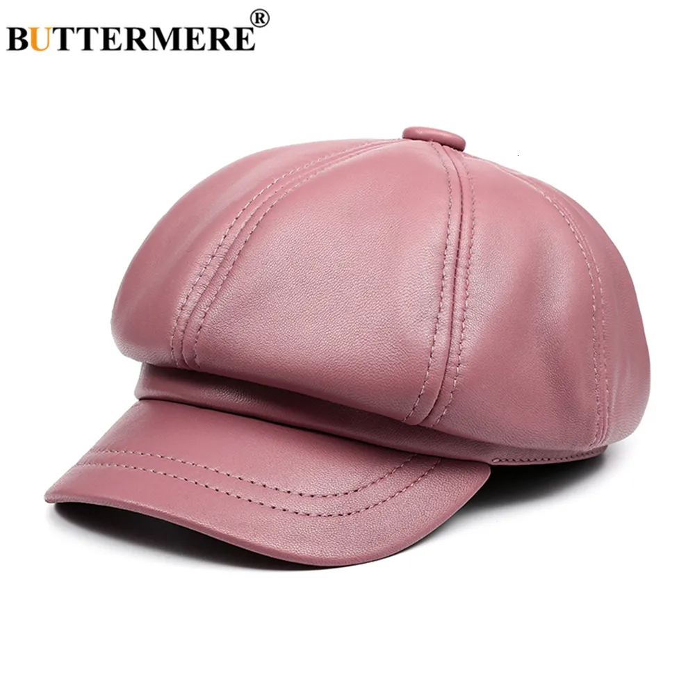 Boinas Boretmé -Buttermere Leather Chapéu Vintage Mulheres SBOY Cap Pink Baker Boy de alta qualidade Brand Ladies Winter octogonal 230821