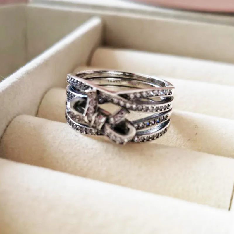 925 Sterling Silver Delicate Sentiments Clear Cz Stones Ring Fit Pandora Charme Bijoux Fiançailles Amoureux De Mariage Bague De Mode Pour Les Femmes