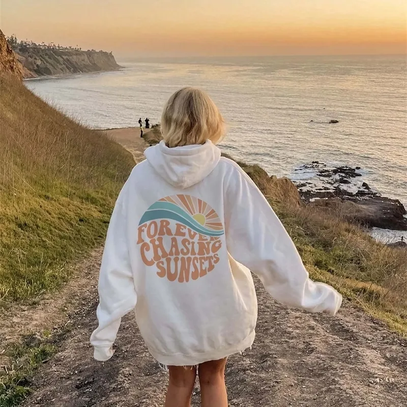 Women's Hoodies Sweatshirts Colored Forever Chasing Sunsets Sweatshirts Pullovers aesthetic Fashion unisex women pure cotton top jumper Hoodie fit hoodies 230818