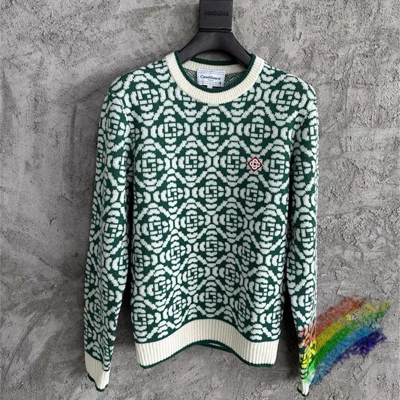 Women s Sweaters Green Plaid Jacquard Casablanca Sweater Men Women 1 High Quality Embroidery Oversize Sweatshirts 230821