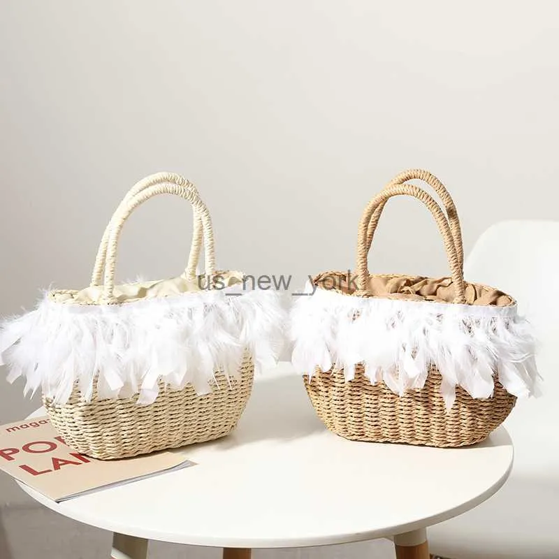 Abendtaschen Strohback Female New Style Fairy Feather Gewebe Tasche Mode Handtasche Seaside Reise Urlaub Strandtasche HKD230821