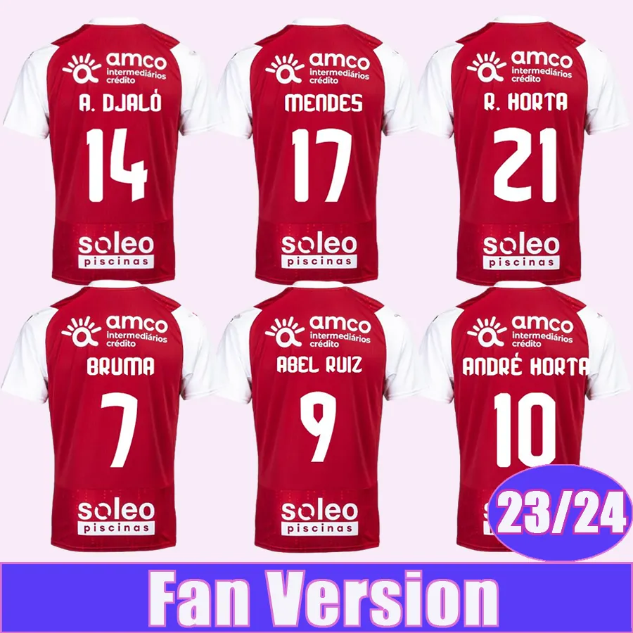 23 24 SC Braga Maglie da calcio da uomo BRUMA ABEL RUIZ ANDRE A. DJALO MENDES RONY LOPES R. HORTA PIZZI Home Maglie da calcio rosse