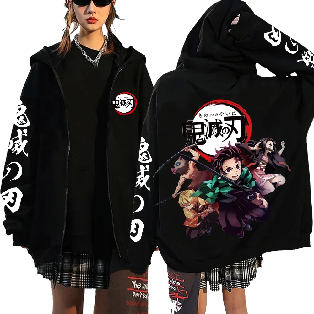 Sweats à capuche pour femmes Sweatshirts Demon Slayer Zipper Sweatshirts Zip Up Sweat à capuche Anime Sweats à capuche unisexe Hip Hop Streetwear Nezuko Kamado Graphic Y2K Vêtements Pull 230818