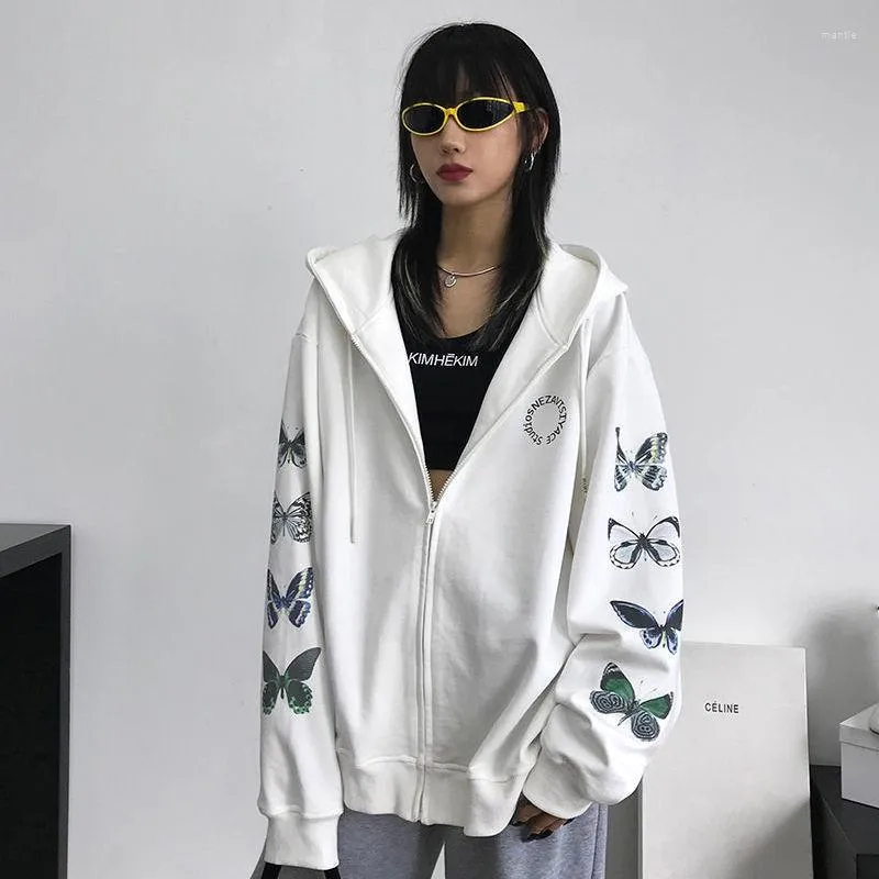 Sweats À Capuche Femme Printemps Et Automne Blanc Papillon Cardigan Veste Pull Femme Étudiante Version Coréenne Lâche Sauvage À Manches Longues Vêtements Mince