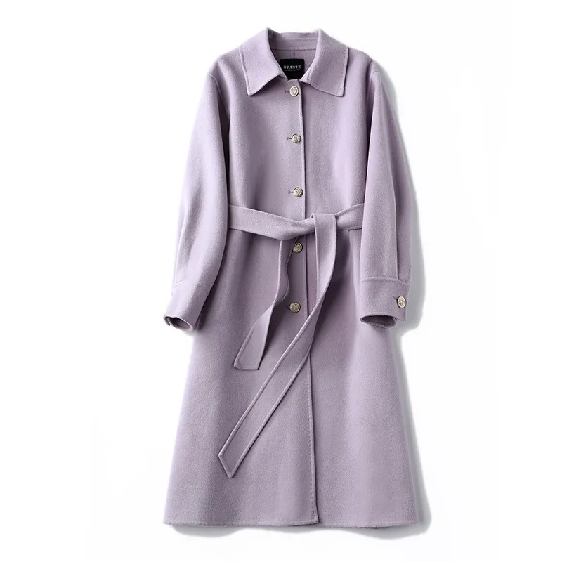 Женская шерстяная смеси осень и зимний пурпурный шерстяной пальто