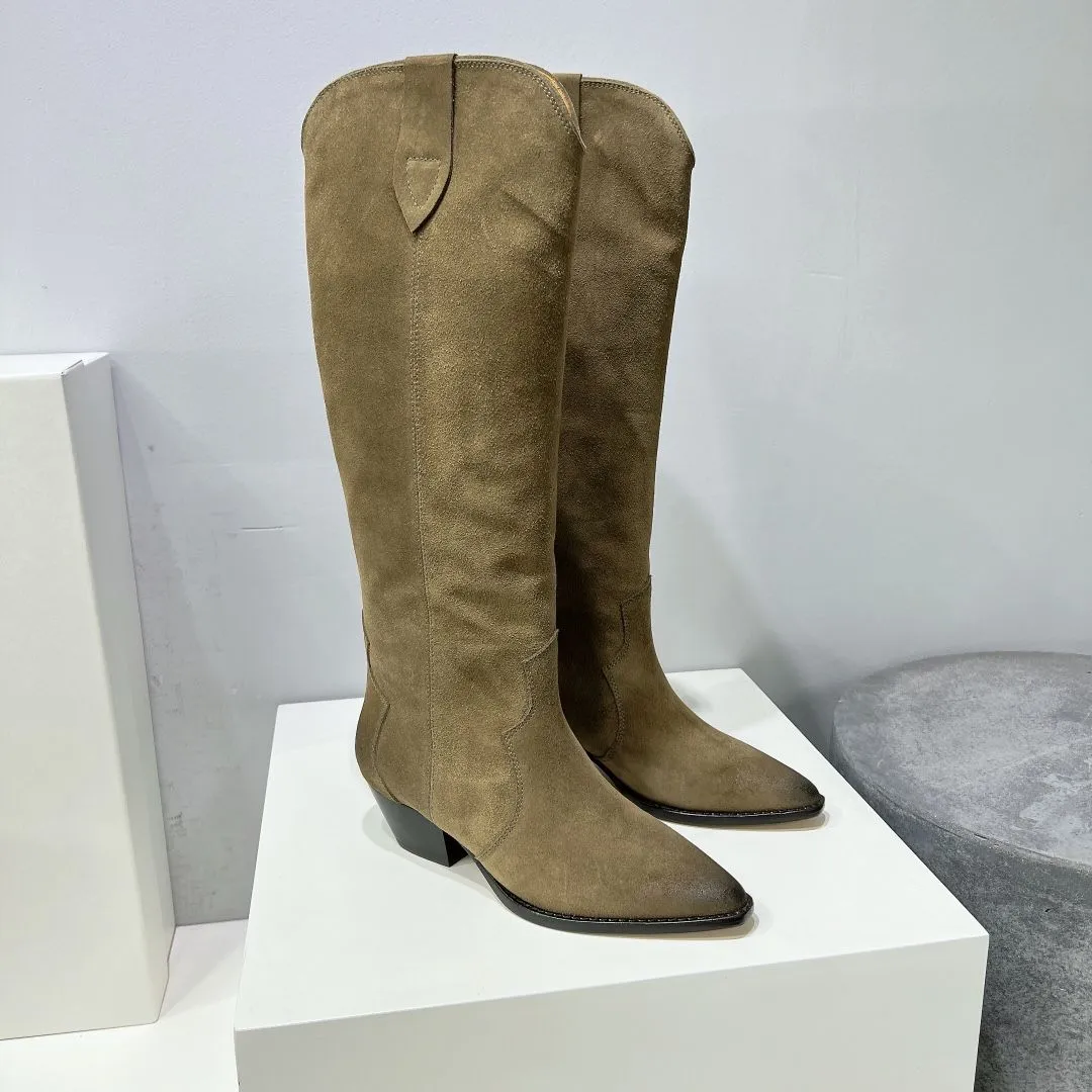 Isabel Marant Suede Knee High Denvee Suede Knee High Boots Paris Fashion Inspired Genuine Leather Real Photos From Factory Feizhu Bulk 185.64 DHgate.Com