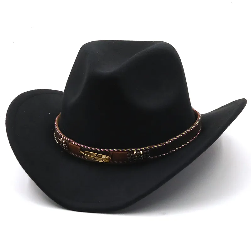 Sombreros de ala ancha Bucket Wool Womens Mens Western Cowboy Hat para caballero Lady Jazz Cowgirl con cuero Cloche Church Sombrero Caps 230821