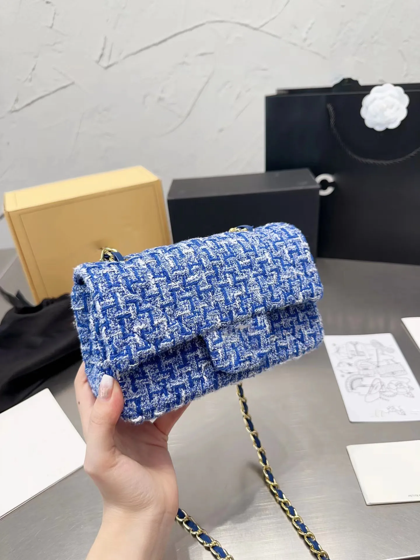 Luksusowy designerski wełniany torba gładka skórzana klasyczna portfel Kwadrat Damskie modne torebki CCS Class