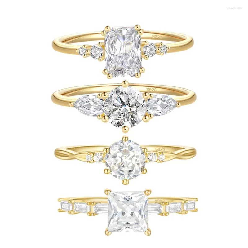 Bagues de cluster BOAKO 925 Sterling Silver Women's Single Zircon Finger Delicate Wedding Ring Sparkling CZ 18K Gold Plated Gift