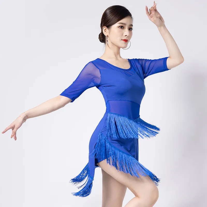 knee length dresses for ladies Women's Black Tassel Latin Salsa Dance Dress Training Performance Danc