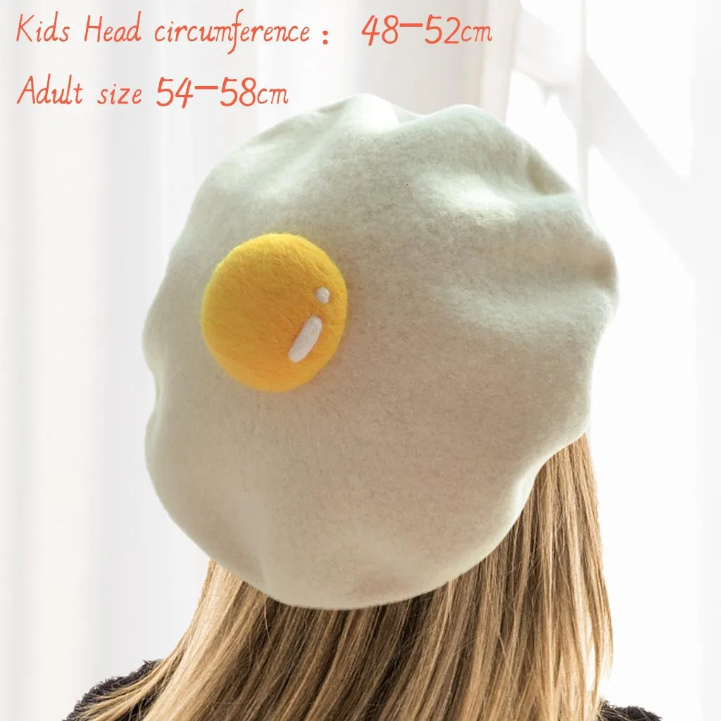 Berety kobiety urocze czapki żółtka ręcznie robiona wełna filcowa malarz kreatywny rodzic-dziecko kapelusz słodki dziecko dziecko kłusowane jajko jaja moda moda panie czapka 230818