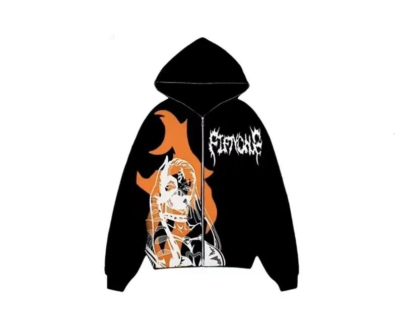 MAEHARRT Y2K Zip Up Hoodie Men Women - Goth Emo Graphic, Hip Hop, Oversized, X-Large Black - View #3
