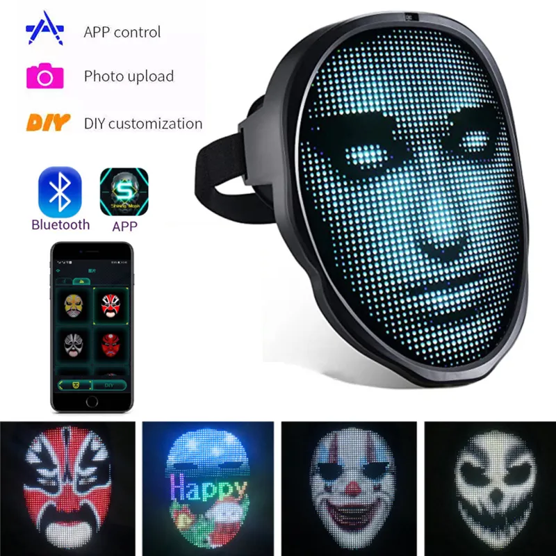 Máscaras de festa Bluetooth App Control Smart LED máscaras faciais programáveis ​​Mudança face DIY Poes para exibição de festas Máscara de luz LED para Halloween 230818